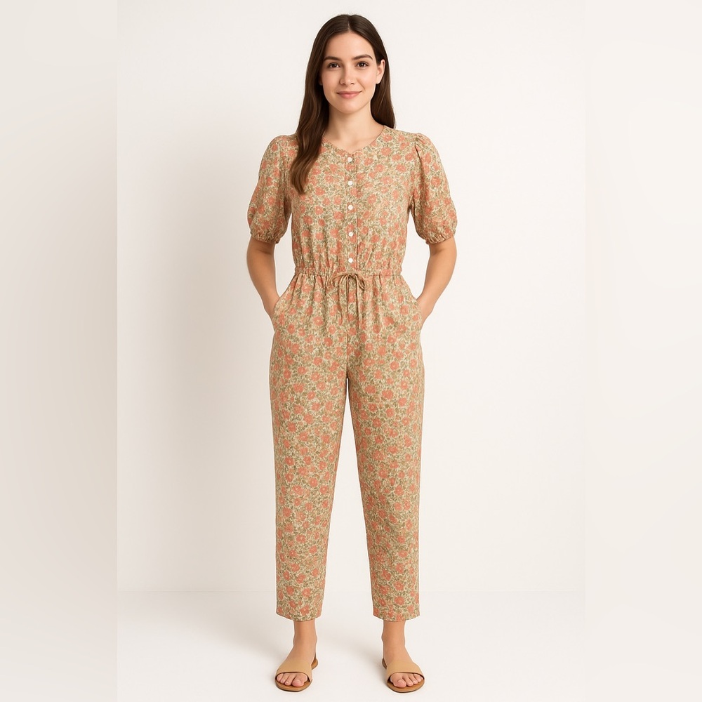 Universal Thread Floral Button-Front Jumpsuit Wit… - image 1